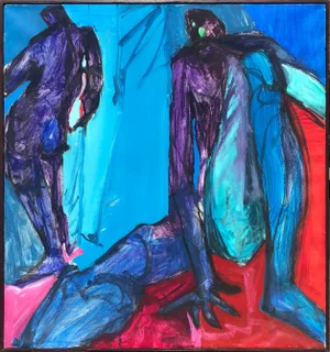 Vintage Mid Century Modernist Abstract Expressionist Painting by Joanne Cooper C. 1970s