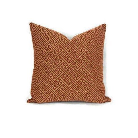 Not Yet Made - Made To Order Kravet Gold and Red Fretwork Pillow Cover For Sale - Image 5 of 5