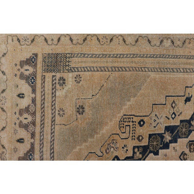 Vintage Turkish Oushak Rug With Beige and Navy Blue Geometric Medallion For Sale - Image 10 of 10