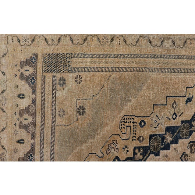 Vintage Turkish Oushak Rug With Beige and Navy Blue Geometric Medallion 3'5 X 5'2 For Sale - Image 10 of 10