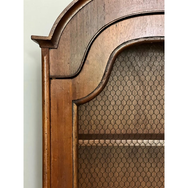 Wood Italian Arch Top Hanging Wood Display Cabinet With Chicken Wire Door and Key, 20th C. For Sale - Image 7 of 16