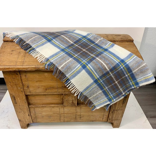 Soft Merino Lambswool Knee Rug /Blanket in a Classic Blue and Gray Plaid Pattern - Made in England For Sale - Image 10 of 11