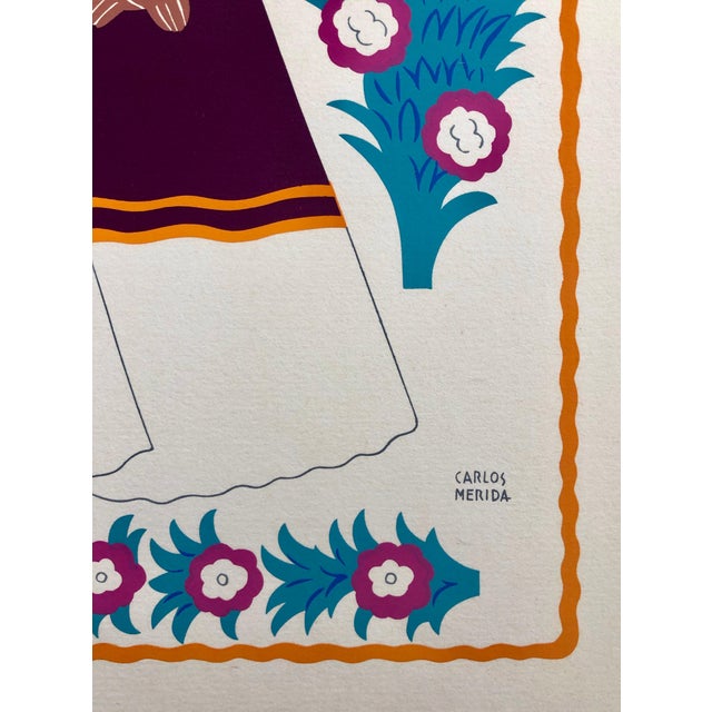 Carlos Merida, 1945 Mexican Modernist Silkscreen Serigraph Print Regional Folk Art Dress Mexico, 1945 For Sale - Image 4 of 5