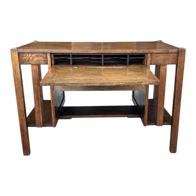 Restored Antique Mission Oak Drop-Leaf Writing Desk, C. 1920s For Sale - Image 12 of 15