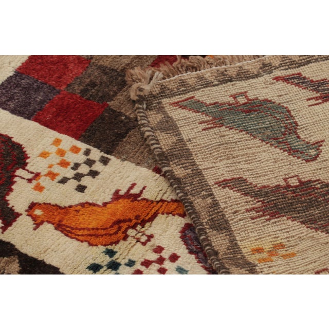 Cream Vintage Persian Gabbeh Rug, Checkerboard and Bird Pictorials - Rug & Kilim For Sale - Image 8 of 10