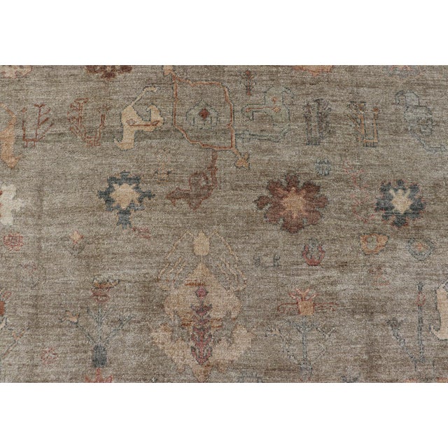 Large Turkish Angora Oushak Rug in Washed Sage With Rust and Ivory 11'10 X 17'4 For Sale In Atlanta - Image 6 of 17