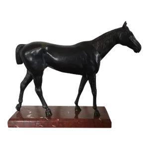 Late 19th Century Patinated Bronze Thoroughbred Horse Mounted on Rouge Marble Base
