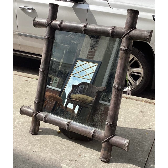 Traditional Paul Ferrante Faux Bamboo Mirror With Silver Leaf Giltwood Finish For Sale - Image 3 of 6