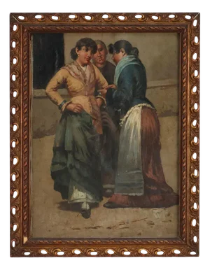 Three Female Figures, Oil on Canvas, Framed