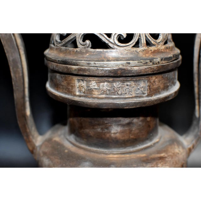 Chinese Antique Incense Burner, Large, White Brass With Foo Dog For Sale - Image 4 of 13