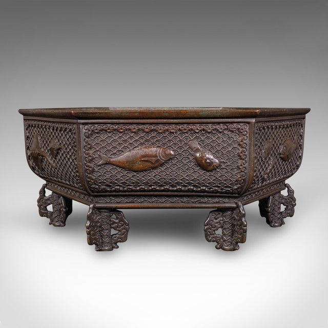 Metal Antique Suiban Planter, Japanese Bronze Bonsai Jardiniere, Edo Period, Victorian For Sale - Image 7 of 12