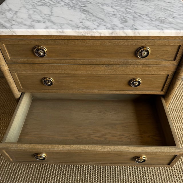 Marie Classic White Oak 3 Drawer Night Stand With White Marble Top Montana Brown For Sale - Image 14 of 14