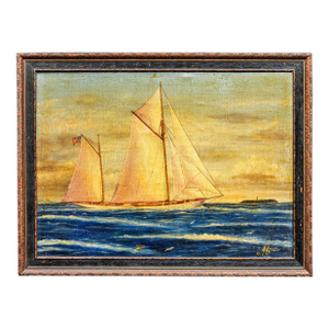 Luxury Sailboat "Zahma" Antique Framed Oil Painting Nautical Decor Ocean Boat Home Wall Decor