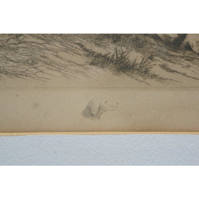 Printmaking Materials Antique Hc Rost Signed Hunt Theme Forest Elk Stag Landscape Etching 31" For Sale - Image 7 of 11