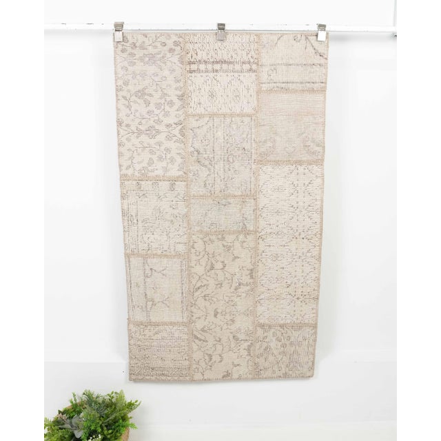 Vintage Beige Patchwork Turkish Rug - Handwoven Boho Carpet For Sale - Image 9 of 11