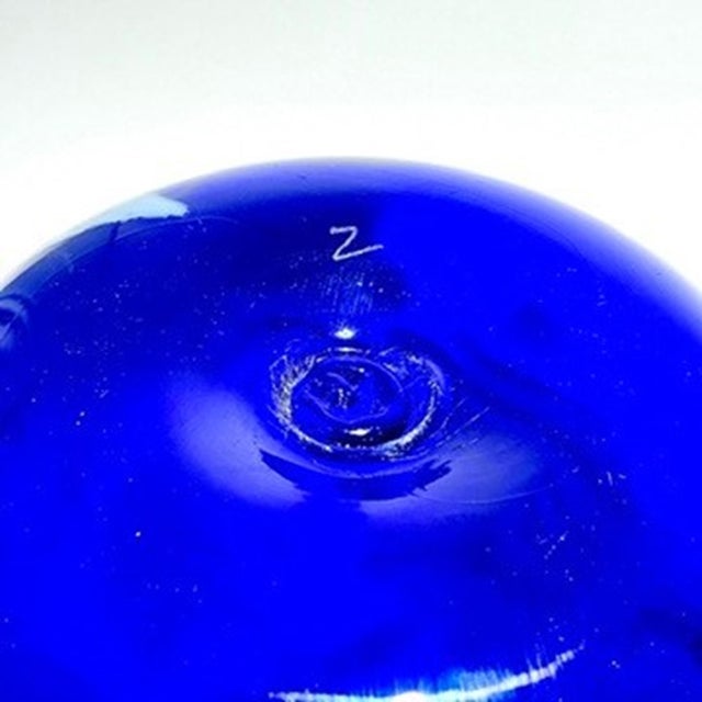Royal Blue Studio Art Glass Cobalt Oil Lamp Measures 5"Wide Artist Signed 1990-2000s For Sale - Image 8 of 9