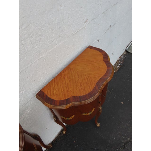 French Carved Flower Inlay Nightstands Side End Tables a Pair 6616 For Sale - Image 11 of 18