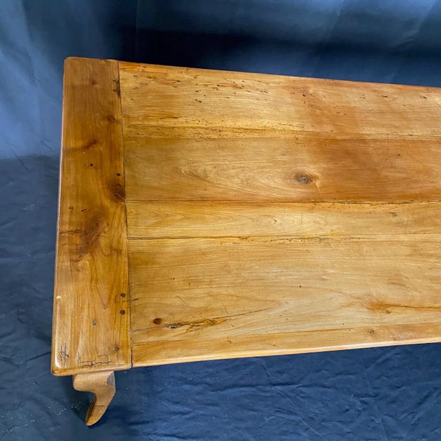 French Provincial Cherry Farmhouse Harvest Dining Table With Bread Board For Sale - Image 9 of 12