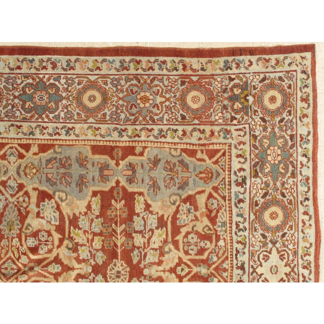 Traditional Antique Mahal Rug, Handmade Oriental Rug, Light Green, Rust, All-Over Design For Sale - Image 3 of 11