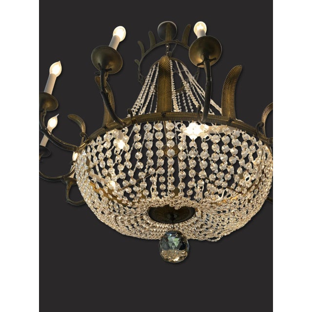 Traditional Large Mid-Century Empire Style Crystal & Gilt Metal Basket Chandelier For Sale - Image 3 of 10