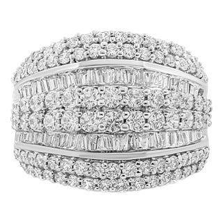 .925 Sterling Silver 2.00 Cttw Round and Baguette-Cut Diamond Cluster Ring (H-I Color, I1-I2 Clarity EVS1010 For Sale