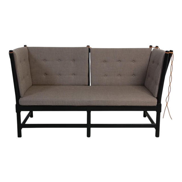 Black Spoke-Back Sofa in Grey Fabric by Børge Mogensen, 2000s For Sale