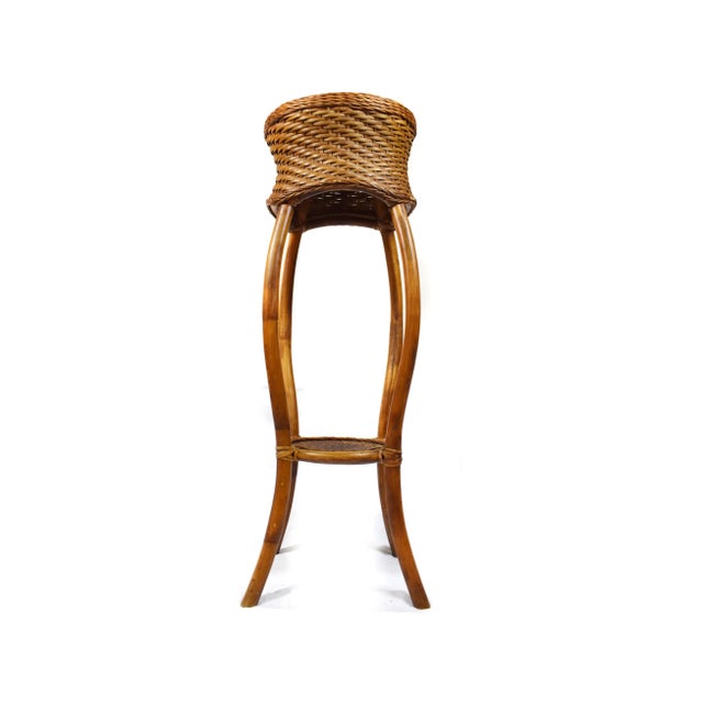 Mid-Century Modern Mid Century Hand Woven Wicker Rattan Bamboo Displaying Plant Stand For Sale - Image 3 of 9