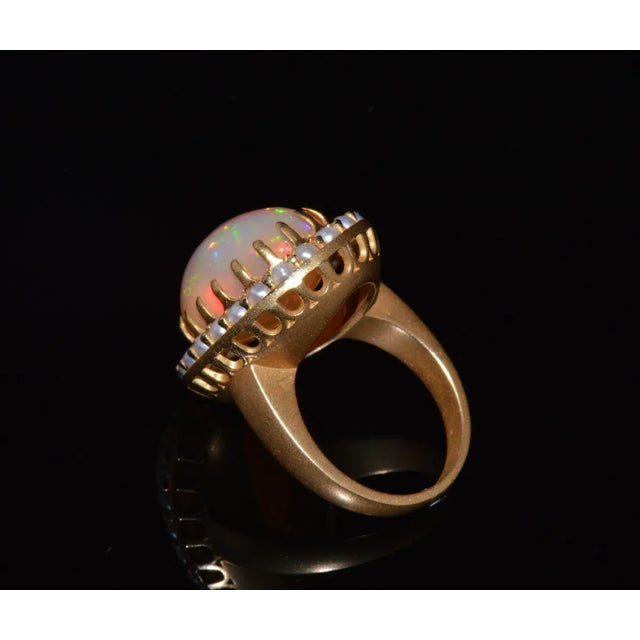Certified Natural 13.78Cts Seed Pearl Opal Cocktail Halo Brushed 18K Solid Gold Ring, size 6.75 For Sale In Dallas - Image 6 of 10