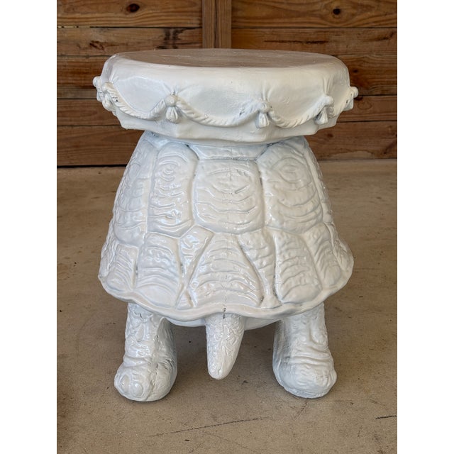 Mid 20th Century Monumental White Terra Cotta Turtle Garden Stool / Sculptural Side Table For Sale - Image 5 of 12