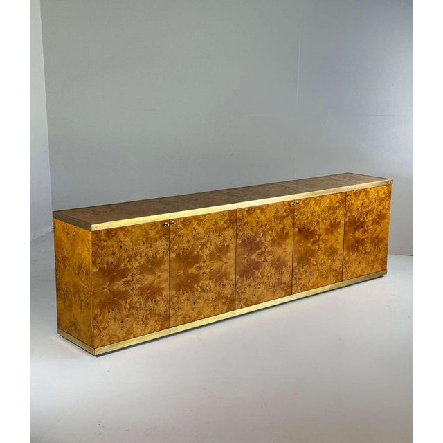 Lacquered Burlwood and Brass Credenza, 1970s For Sale - Image 16 of 16