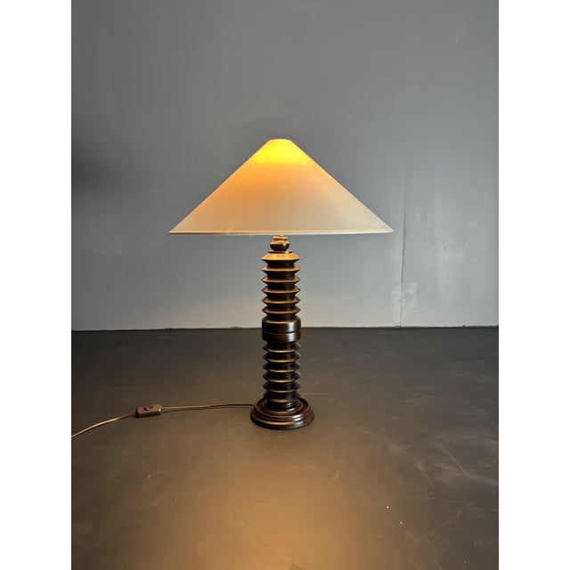A gorgeous French modernist table lamp with new lampshade, ca 1940s-1950s. These lamps are often named in the style of...
