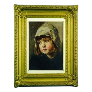 Gustave Lino, Portrait of a Child, 1890s, Oil on Canvas, Framed For Sale
