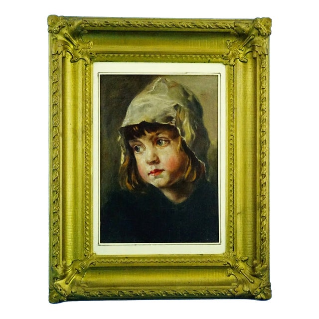 Gustave Lino, Portrait of a Child, 1890s, Oil on Canvas, Framed For Sale