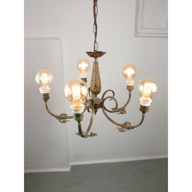 French Art Deco Brass Chandelier, 1930s For Sale - Image 9 of 14