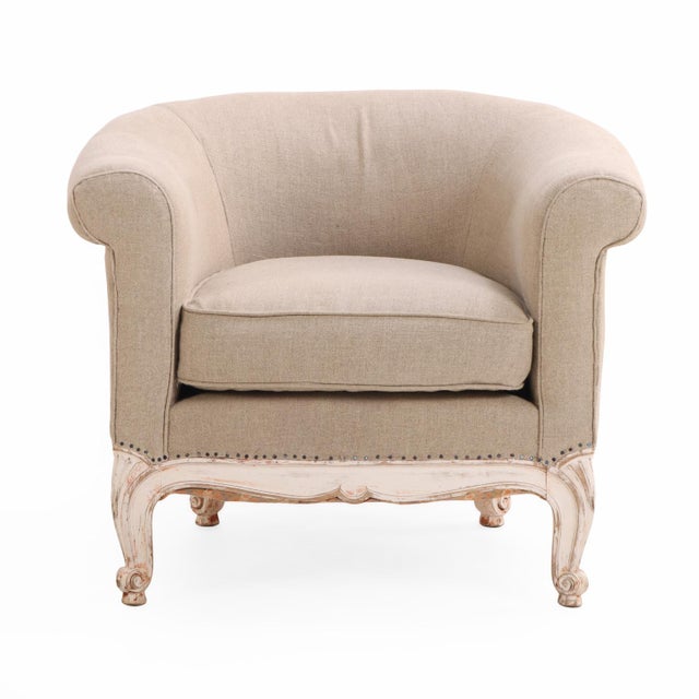 A Pair of French Painted & Carved Tub Chairs, C. 1930. For Sale - Image 4 of 6