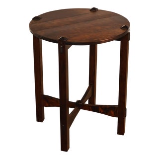 Studio Arts And Crafts Style Round Accent Table With Burl Wood Top For Sale