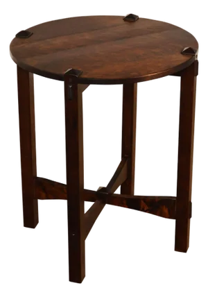 Studio Arts And Crafts Style Round Accent Table With Burl Wood Top