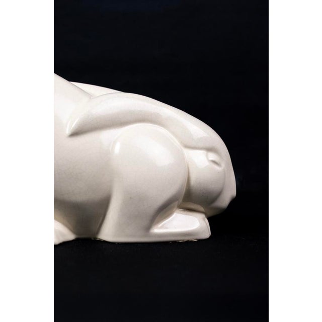Reclining Rabbit in Cream Crackle-Glazed Earthenware by Charles Lemanceau for Saint-Clément, France, 1930s For Sale - Image 6 of 13