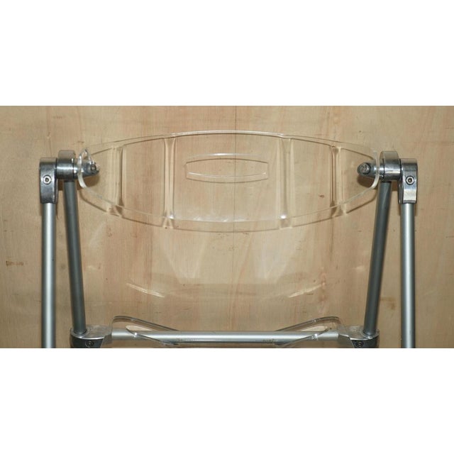 Metal and Acrylic Glass Folding Desk Chair with Swing Back For Sale - Image 3 of 18