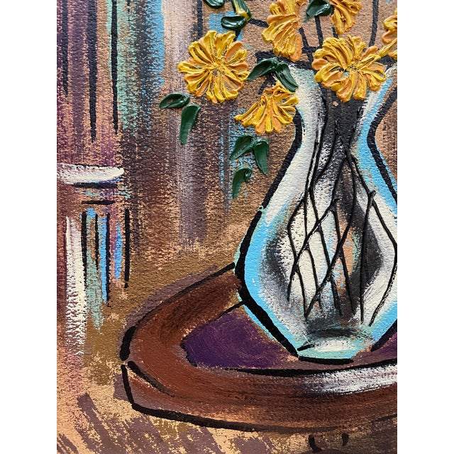 Paint Vintage Mid Century Modern Still Life Buffet Style Oil Painting For Sale - Image 7 of 13