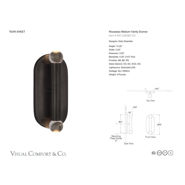 Modern Kelly Wearstler for Visual Comfort Signature Rousseau Medium Vanity Sconce in Bronze with Clear Glass Orb For Sale - Image 3 of 4