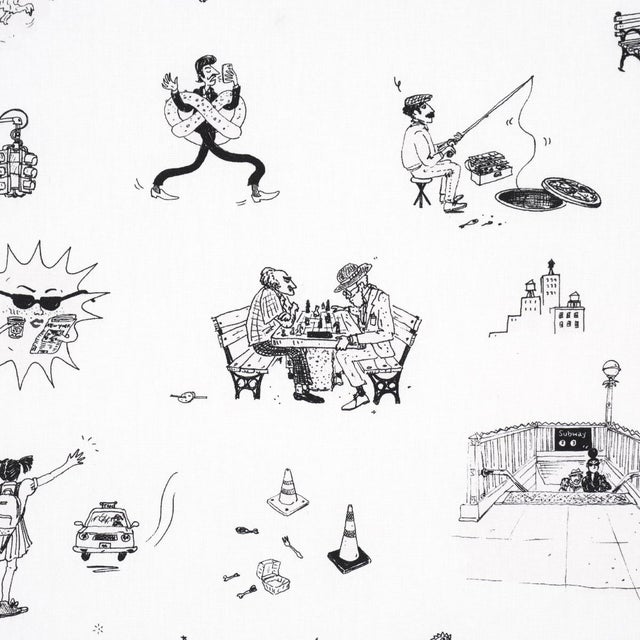 Contemporary SAMPLE - Schumacher x The New Yorker Joana Avillez's Street Scenes Fabric In Black & White For Sale - Image 3 of 5