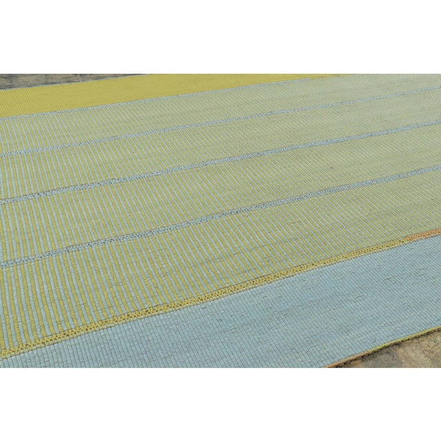 Rug & Kilim Rug & Kilim’s Custom Contemporary Rez Kilim in Green and Blue Stripes For Sale - Image 4 of 7