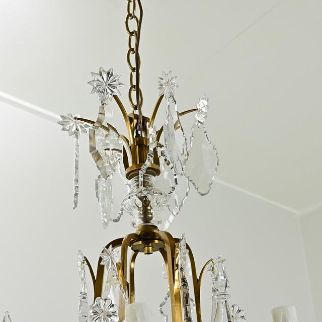 Metal French 19th Century Brass & Crystal Chandelier For Sale - Image 7 of 12