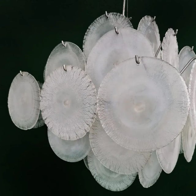 1970s Chandelier 36 Murano Iridescent Glass Discs 70s attributed to Gino Vistosi for Vistosi For Sale - Image 5 of 13