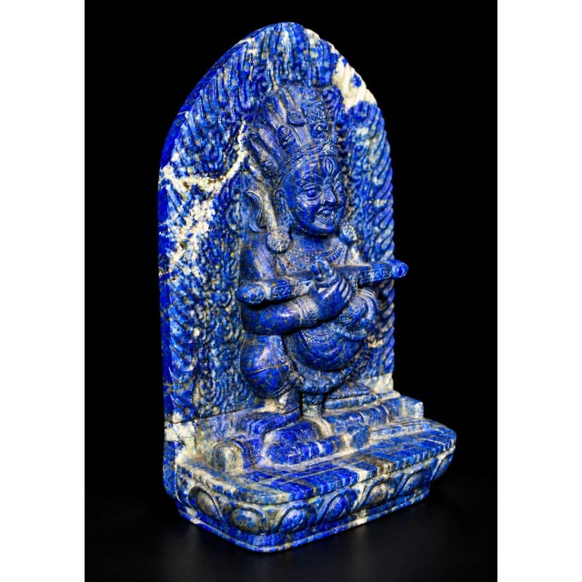 Gemstone Finest Lapis Lazuli Tibetan Makahala Statue 9.5" Natural Gemstone Hand Carved For Sale - Image 7 of 14