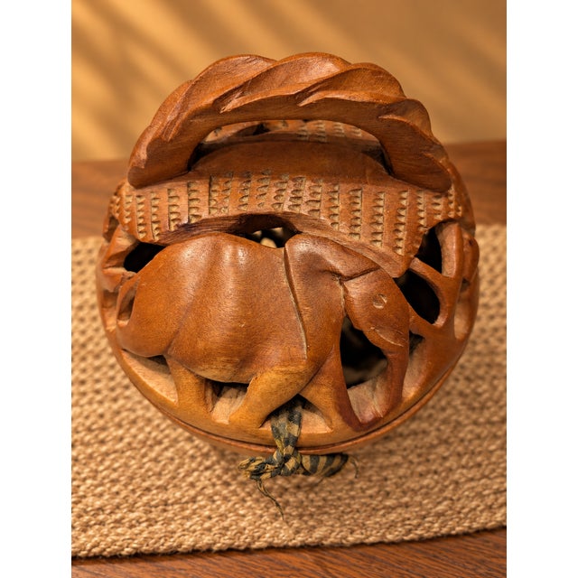 1970s 1970s Hand-Carved Openwork Wood Safari Animal Basket Sculpture For Sale - Image 5 of 11