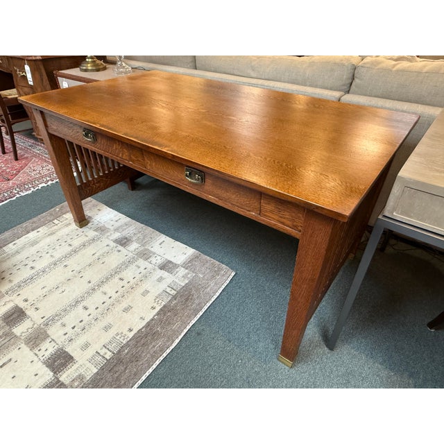 Arts & Crafts Arts & Crafts Mission Style Spindle Library Desk For Sale - Image 3 of 12