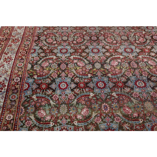Antique Persian Tabriz Botanic Handmade Wool Rug For Sale - Image 4 of 8