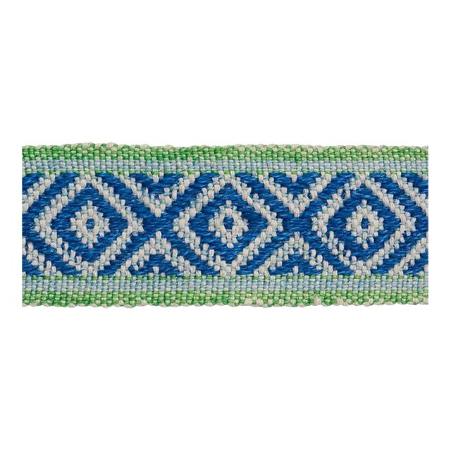 Sample - Schumacher Larson Handwoven Tape in Blue & Green For Sale